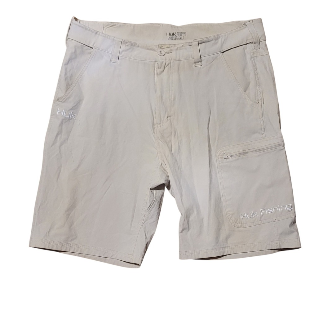 Huk Performance Fishing Mens XL Khaki Tan Cargo Shorts Stretch Technical Outdoor